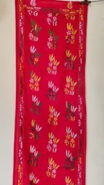 Red Silk Kantha Stitch Stole - Flowers and long leaves design - Image 4