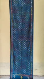 Silk Kantha Stitch Stole Peacock color - Semi-circular Design