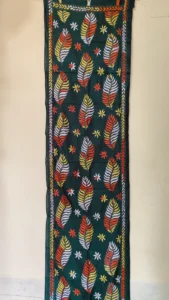 Hand Work Silk Kantha Stitch Stole deep green