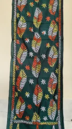 Hand Work Silk Kantha Stitch Stole deep green - Image 2