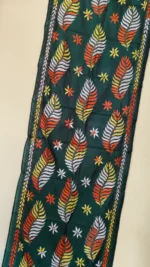 Hand Work Silk Kantha Stitch Stole deep green - Image 3