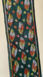 Hand Work Silk Kantha Stitch Stole deep green - Image 4