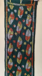 Hand Work Silk Kantha Stitch Stole deep green - Image 5