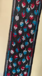 Black Silk kantha Stole -  flower design - Image 3