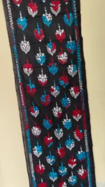 Black Silk kantha Stole -  flower design - Image 4