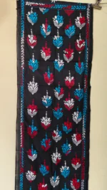 Black Silk kantha Stole -  flower design - Image 2