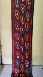 Maroon Silk Kantha Stole - Flower ornament design