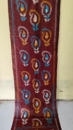 Maroon Silk Kantha Stole - Flower ornament design - Image 2