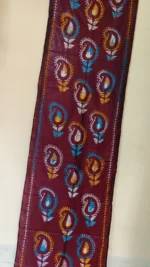 Maroon Silk Kantha Stole - Flower ornament design - Image 3