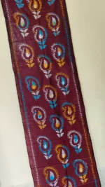 Maroon Silk Kantha Stole - Flower ornament design - Image 4