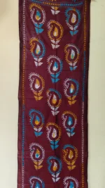 Maroon Silk Kantha Stole - Flower ornament design - Image 5