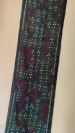 Emerald Green Silk Kantha Stitch Stole – Geometric Tribal Embroidery - Image 3