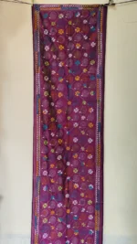 Maroon Silk Kantha Stole - Minimal Spiral Design - Image 5