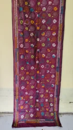 Maroon Silk Kantha Stole - Minimal Spiral Design