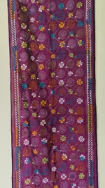 Maroon Silk Kantha Stole - Minimal Spiral Design - Image 4