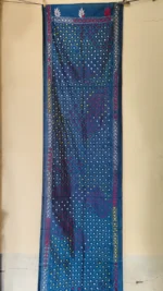 Silk Kantha Stitch Stole Peacock color Yellow and white flower