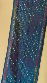 Silk Kantha Stitch Stole Peacock color Yellow and white flower - Image 3