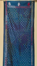 Silk Kantha Stitch Stole Peacock color Yellow and white flower - Image 5