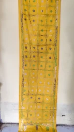 Hand Work Silk Kantha Stitch Stole Yellow