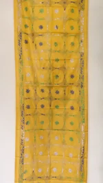 Hand Work Silk Kantha Stitch Stole Yellow - Image 5