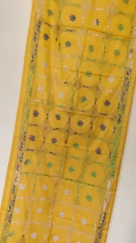 Hand Work Silk Kantha Stitch Stole Yellow - Image 2