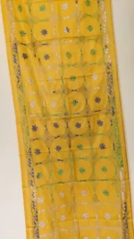 Hand Work Silk Kantha Stitch Stole Yellow - Image 3
