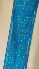 Hand Work Blue Silk Kantha Stitch Stole - Image 3