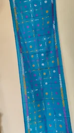 Hand Work Blue Silk Kantha Stitch Stole - Image 4