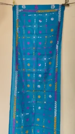 Hand Work Blue Silk Kantha Stitch Stole - Image 5