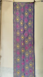 Handcrafted Silk Kantha Stitch Stole – Dual tone Silver color