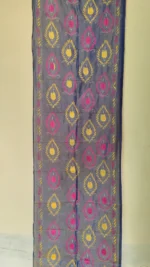 Handcrafted Silk Kantha Stitch Stole – Dual tone Silver color - Image 2