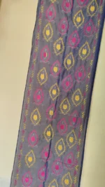 Handcrafted Silk Kantha Stitch Stole – Dual tone Silver color - Image 3