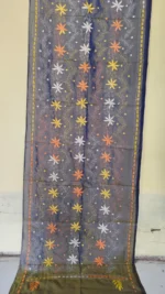 Silk Kantha Stitch Stole – Dual tone Silver color