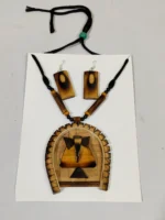 Handmade Bamboo Jewellery Set – Tribal Pendant Necklace with Earrings