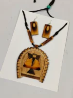 Handmade Bamboo Jewellery Set – Tribal Pendant Necklace with Earrings - Image 2