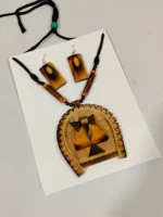 Handmade Bamboo Jewellery Set – Tribal Pendant Necklace with Earrings - Image 3