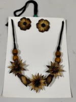 Handmade Bamboo Flower Jewellery Set – Tribal Style Necklace with Earrings - Image 4