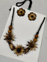 Handmade Bamboo Flower Jewellery Set – Tribal Style Necklace with Earrings - Image 2