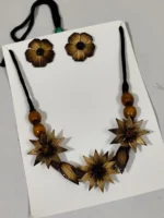 Handmade Bamboo Flower Jewellery Set – Tribal Style Necklace with Earrings - Image 3