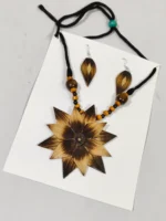 Bamboo Handmade Jewellery Set – Tribal Style Necklace & Earrings Set - Image 2