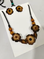 Bamboo Flower Jewellery Set – Tribal Style Necklace with Earrings - Image 3