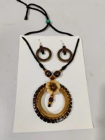 Bamboo Round Pendant Necklace Set with Earrings