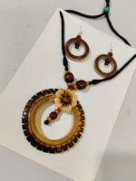 Bamboo Round Pendant Necklace Set with Earrings - Image 2