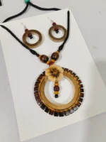 Bamboo Round Pendant Necklace Set with Earrings - Image 3