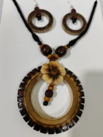 Bamboo Round Pendant Necklace Set with Earrings - Image 4