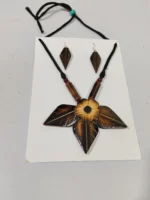 Bamboo Jewellery Set – Three leaf design and flowers - Image 4