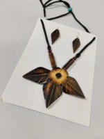 Bamboo Jewellery Set – Three leaf design and flowers - Image 3