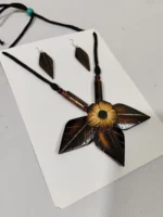 Bamboo Jewellery Set – Three leaf design and flowers - Image 2