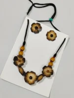Bamboo Flower Jewellery Set – Tribal Style Necklace with Earrings - Image 2