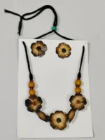 Bamboo Flower Jewellery Set – Tribal Style Necklace with Earrings - Image 4